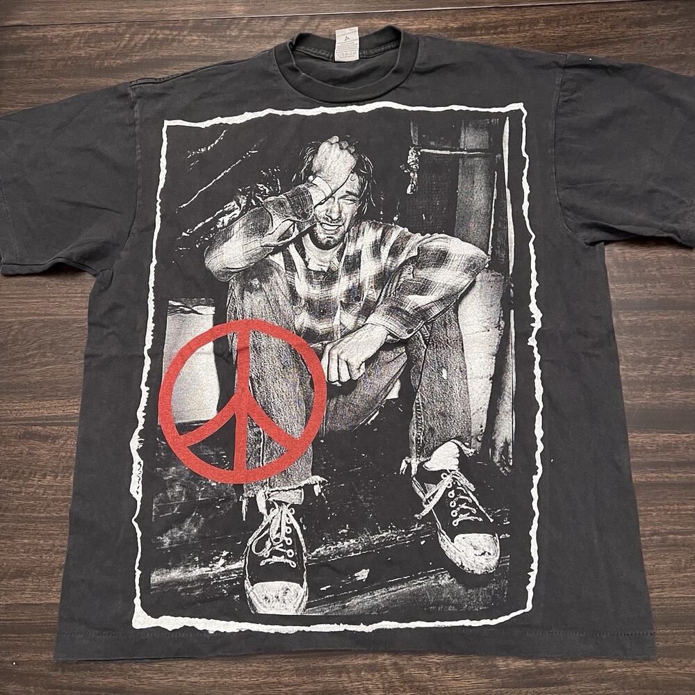 Kurt Cobain Memorial Nirvana Suicide Note Peace Faded modern aop vintage shirt